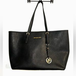 Michael Kors large black leather tote EUC